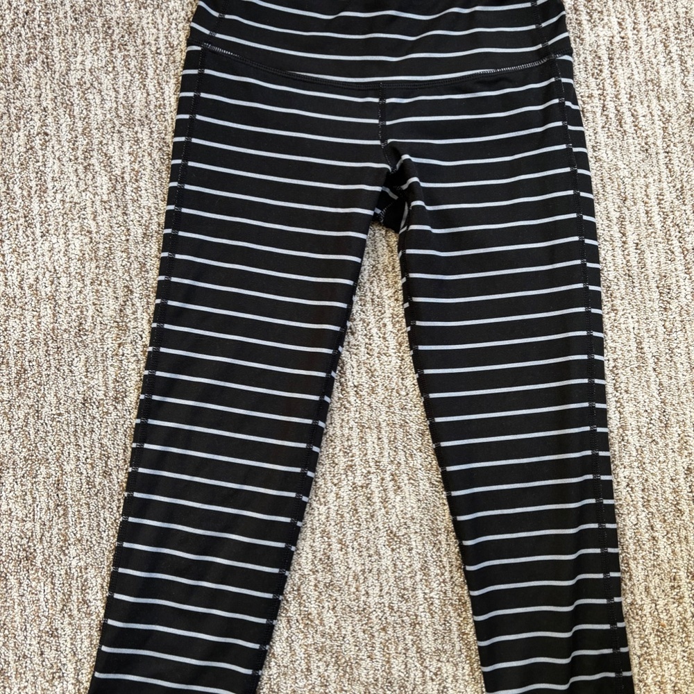 Athleta Grey and Black Striped Capri Leggings